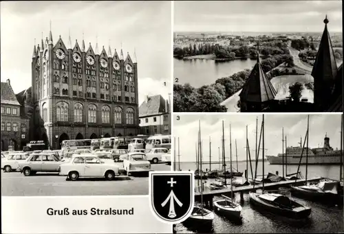 Ak Stralsund in Vorpommern, Rathaus, Blick auf die Frankenvorstadt, Hafen