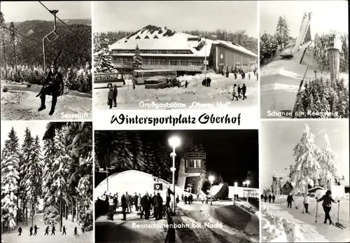 Ak Oberhof im Thüringer Wald, Sessellift, Großgaststätte Oberer Hof, Schanze am Rennsteig, Winter