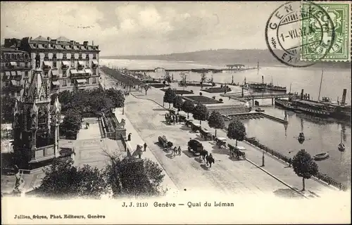 Ak Genève Genf Stadt, Quai du Léman, Genfer Kai, Hafen