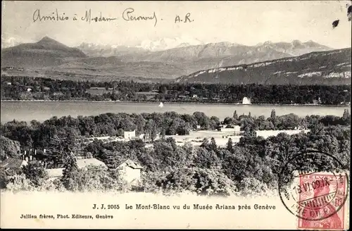 Ak Genf Genf Schweiz, Mont Blanc vom Ariana Museum aus gesehen