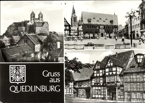 Ak Quedlinburg im Harz, Schloss, Rathaus, Klopstockhaus