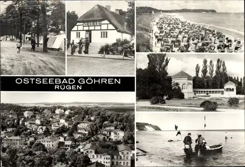 Ak Ostseebad Göhren auf Rügen, Strandpartie, Fischer, Panorama vom Ort