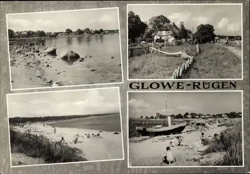 Ak Glowe auf Rügen, Boot, Strand, Blick zum Haus