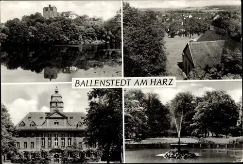 Ak Ballenstedt im Harz, Forstfachschule, Rathaus, Friedenspark, Goetheplatz