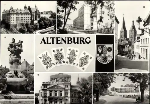 Ak Altenburg in Thüringen, Schloss, Neubaugebiet SO, Rote Spitzen, Skatbrunnen, Landestheater