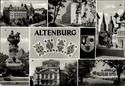 Ak Altenburg in Thüringen, Schloss, Neubaugebiet SO, Rote Spitzen, Skatbrunnen, Landestheater