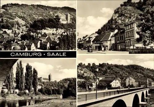 Ak Camburg an der Saale Thüringen, Meißner Stadtseite, Wachtberg, Blick zur Burg, Friedensbrücke