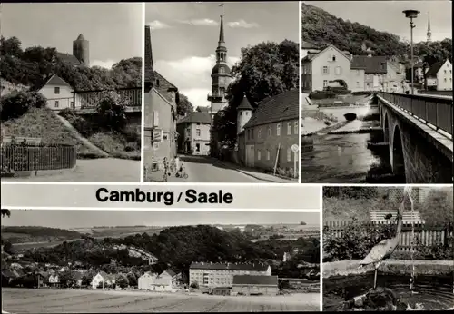 Ak Camburg an der Saale Thüringen, Brücke, Kirche, Brunnen, Totalansicht, Teilansicht