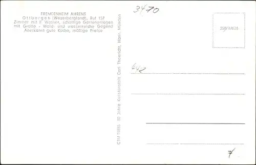 Ak Ottbergen Höxter an der Weser, Fremdenheim Ahrens, Gartenanlage, Panorama vom Ort
