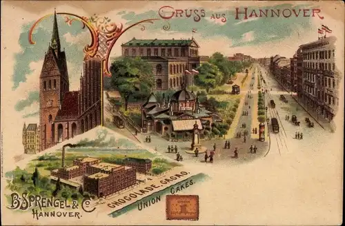 Litho Hannover in Niedersachsen, Chocolade Cacao, Union Cakes, Fabrik, Panorama, Kirche