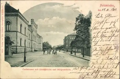 Ak Holzminden an der Weser, Carlstraße mit Amtsgericht und Bürgerschule