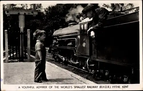 Ak Hythe Kent England, a youthful admirer of the worl's smallest Railway