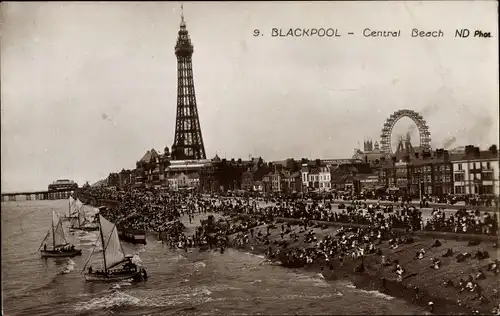 Ak Blackpool Lancashire England, Central Beach