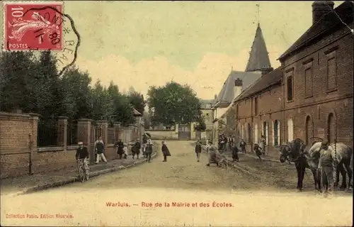 Ak Warluis Oise, Rue de la Mairie et des Ecoles