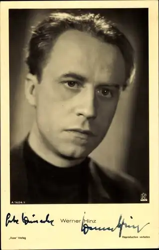 Ak Schauspieler Werner Hinz, Portrait, Autogramm, Ross A 1624/1