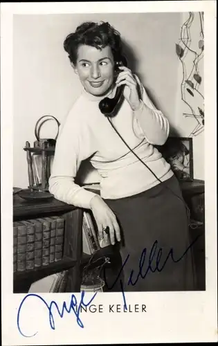 Ak Schauspielerin Inge Keller, Telefonhörer, Portrait, Autogramm