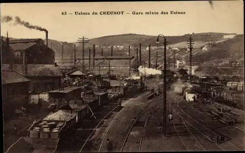 Ak Le Creusot Saône et Loire, Schneider-Fabriken, Gemischte Fabrikstation