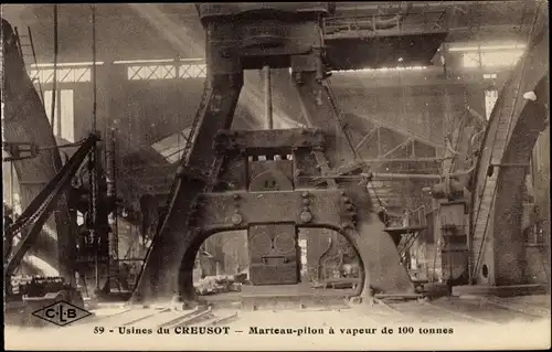 Ak Le Creusot Saône et Loire, Schneider-Fabriken, 100-Tonnen-Dampfhammer