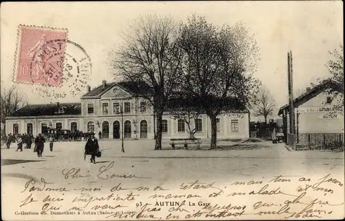Ak Autun Saône et Loire, La Gare