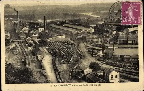 Postkarte Le Creusot Saône et Loire, Schneider-Fabriken, Teilansicht