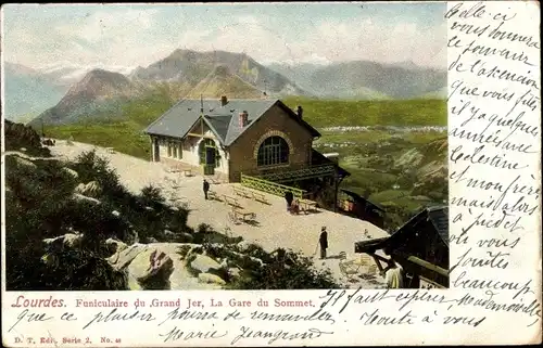 Ak Lourdes Hautes Pyrénées, Funiculaire du Grand Jer, Gare du Sommet