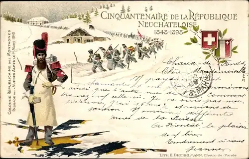 Künstler Ak Neuchâtel Ville de Neuchâtel, Cinquantenaire de la Republique Neuchateloise 1848-1898