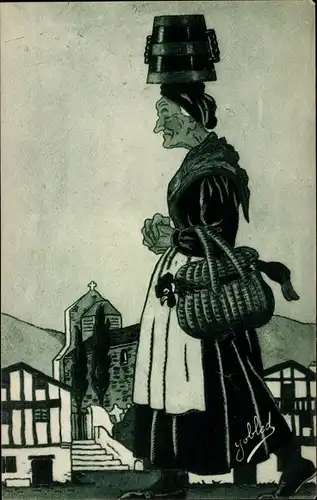 Künstler Ak Le Tanneur, Jacques, Baskenland, Markttag, Frau in Tracht