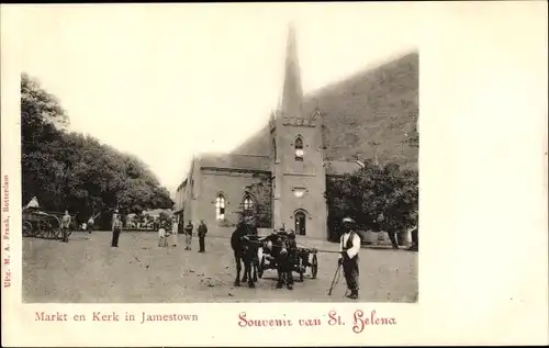 Ak St. Helena Südafrika, Markt en Kerk in Jamestown