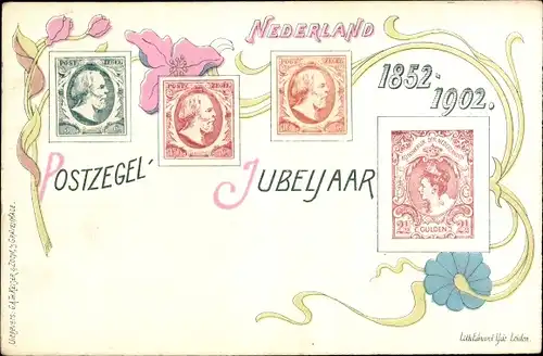 Briefmarken Ak Nederland, Postzegel Jubeljaar 1852 - 1902