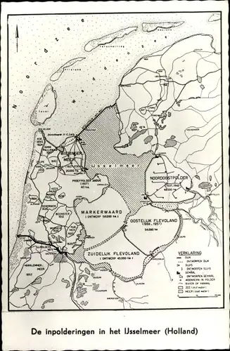 Landkarten Ak De inpolderingen in het Ijsselmeer