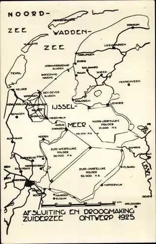 Landkarten Ak Afsluiting en Droogmaking Zuiderzee, Ontwerp 1925
