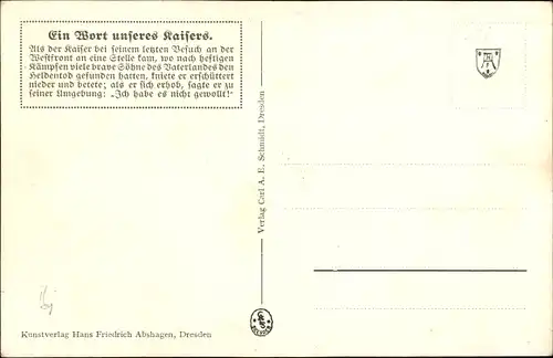 Künstler Ak Kaiser Wilhelm II. am Grab eines gefallenen Soldaten, Ich habe es nicht gewollt