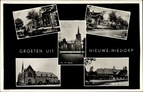 Ak Nieuwe Niedorp Nordholland Niederlande, Gemeindehaus, Kirche, Pastorat, Kloster, Schule