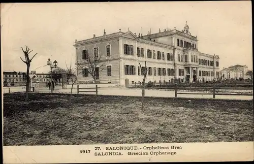 Ak Thessaloniki Griechenland, Griechisches Waisenhaus, Straßenansicht