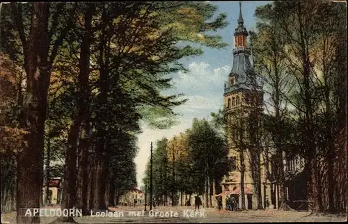 Ak Apeldoorn Gelderland, Loolaan met Groote Kerk