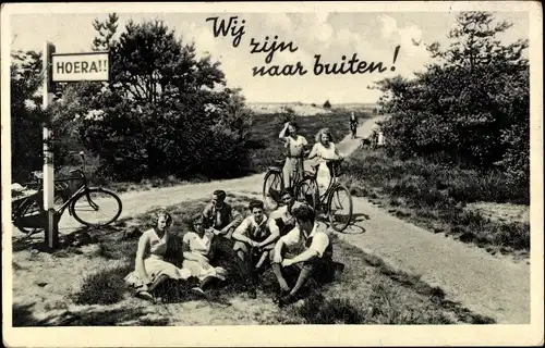 Ak Uddel Gelderland Niederlande, Fahrradfahrer machen Pause, Hoera