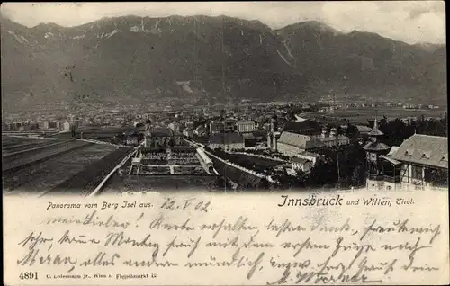 Ak Innsbruck und Wilten in Tirol, Panorama vom Berg Isel aus