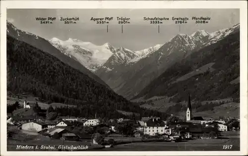 Ak Mieders in Tirol, Gletscherblick, Ort
