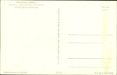 Ak Ronneburg in Thüringen, Gasthaus Gambrinus am Markt