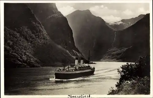 Ak Norwegen, MS Monte Olivia im Naerofjord