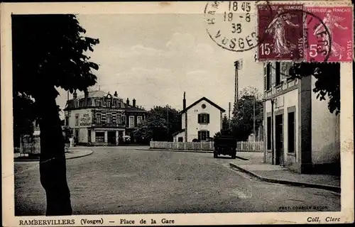 Ak Rambervillers Vosges, Place de la Gare