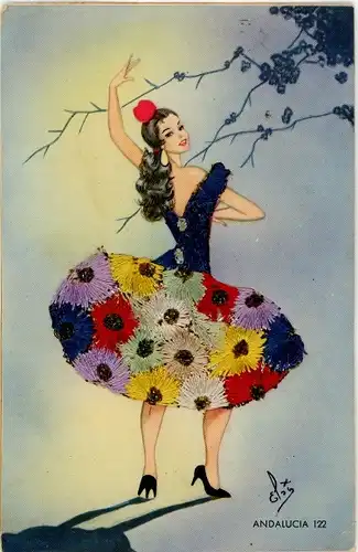 Stoff Ak Andalusien Spanien, Tänzerin im Trachtenkleid