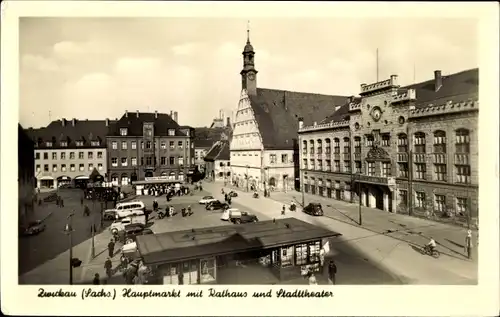 Ak Zwickau in Sachsen, Hauptmarkt, Rathaus, Stadtteater