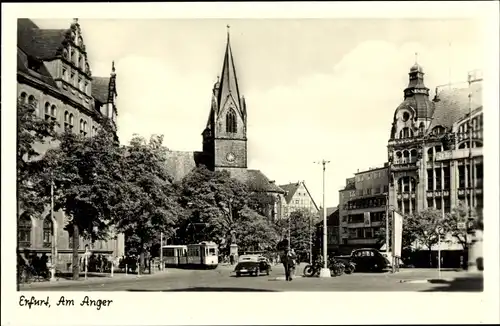 Ak Erfurt in Thüringen, Am Anger, Kirche, Straßenbahn