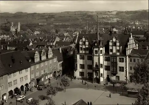 Ak Saalfeld an der Saale Thüringen, HO-Hotel Goldener Anker und Rathaus