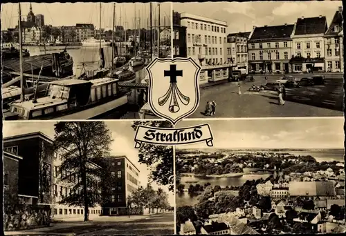 Ak Stralsund in Vorpommern, Hafen, Alter Markt, Krankenhaus am Sund, Stadtpanorama