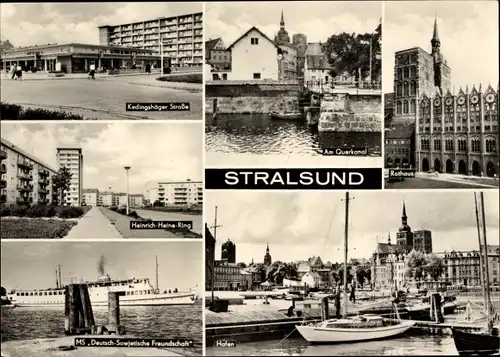 Ak Stralsund in Vorpommern, Kädingshöger Straße, Am Querkanal, Heinrich Heine Ring, Hafen, Rathaus