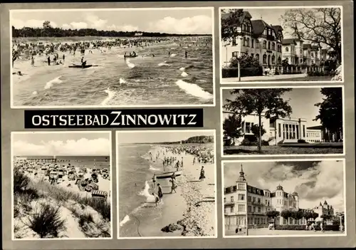 Ak Ostseebad Zinnowitz auf Usedom, Strandpartie, Ortsansicht