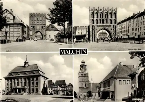 Ak Malchin Mecklenburg Vorpommern, Steintor, Kalensches Tor, Rathaus, Kirche, Filmbühne