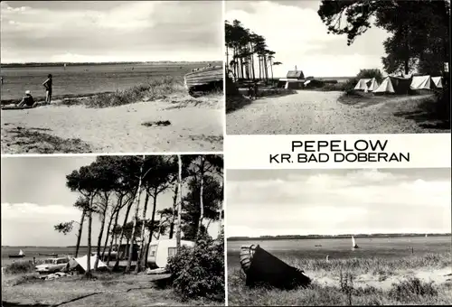 Ak Pepelow am Salzhaff Mecklenburg, Am Strand, Zeltplatz, Segelboot